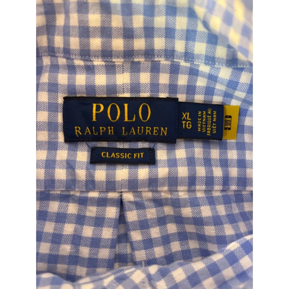 Polo Ralph Lauren Button Down Shirt Mens XL Blue Gingham Classic Fit Cotton
